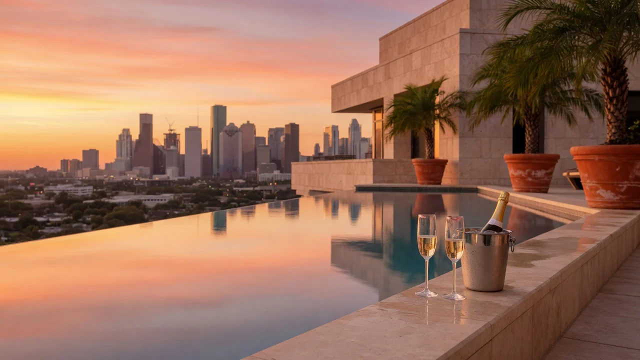 Rooftop infinity pool at dusk