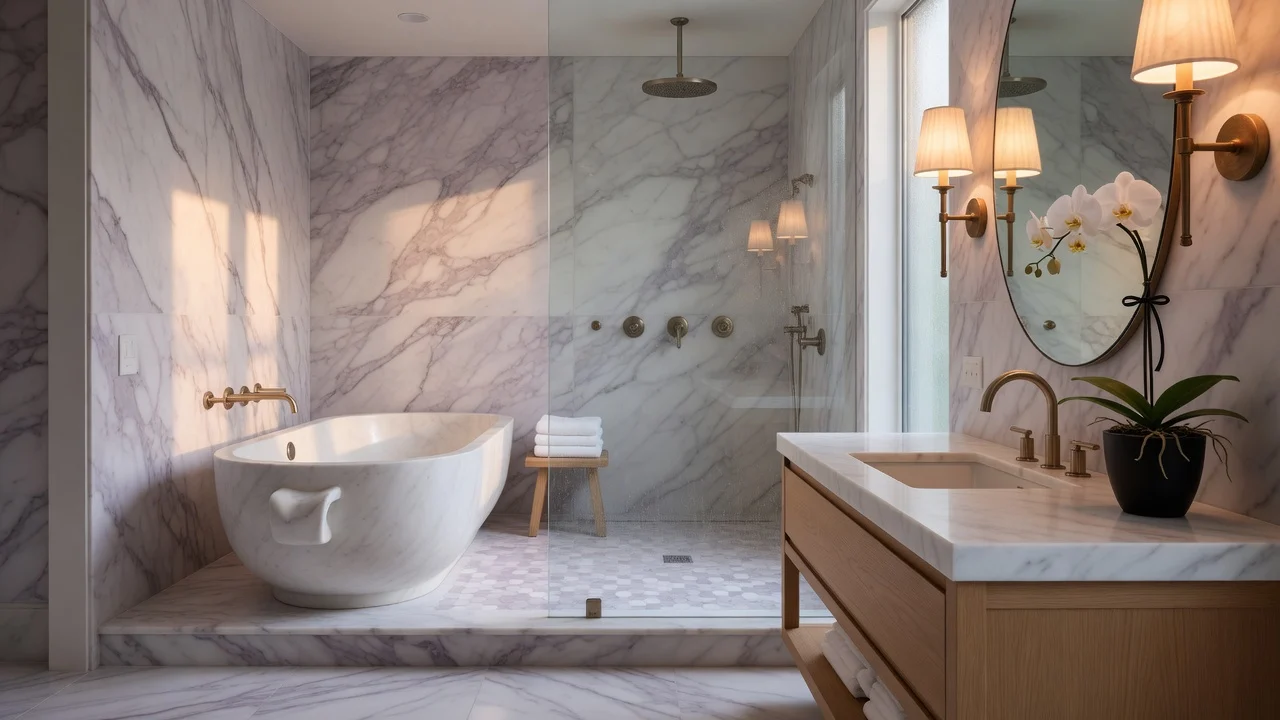 Marble soaking tub at Riverline